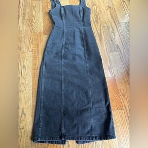 Faded black denim midi dress